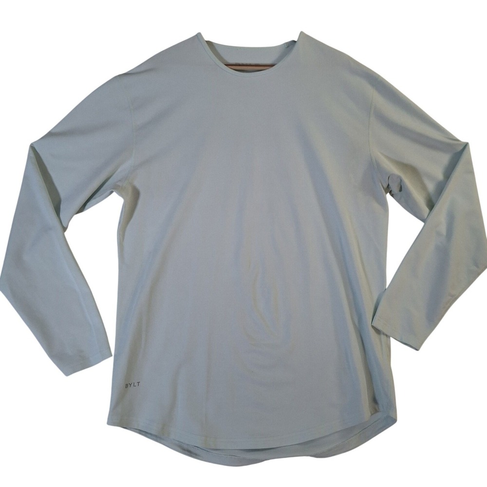 BYLT Basic Drop Cut Lux Shirt Mens Large Blue Long Sleeve Crew Neck Athletic